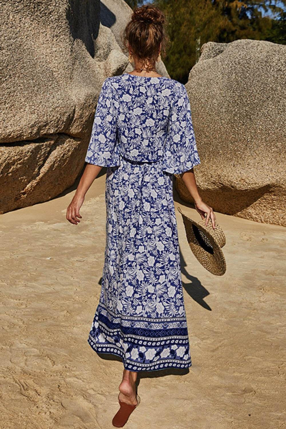 Printed Half Sleeve Top and Slit Skirt Set - DaTrendStore.Com