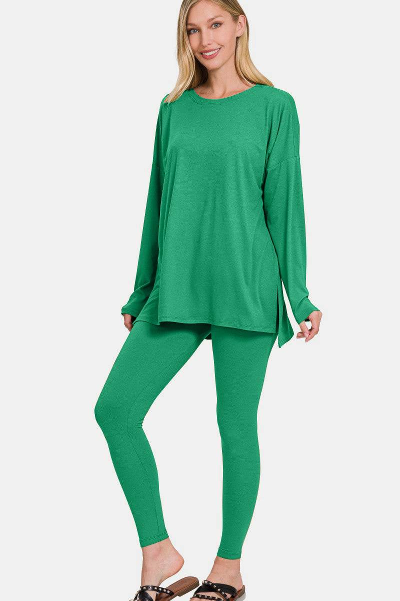 Zenana Full Size Brushed Microfiber Top and Leggings Lounge Set - DaTrendStore.Com