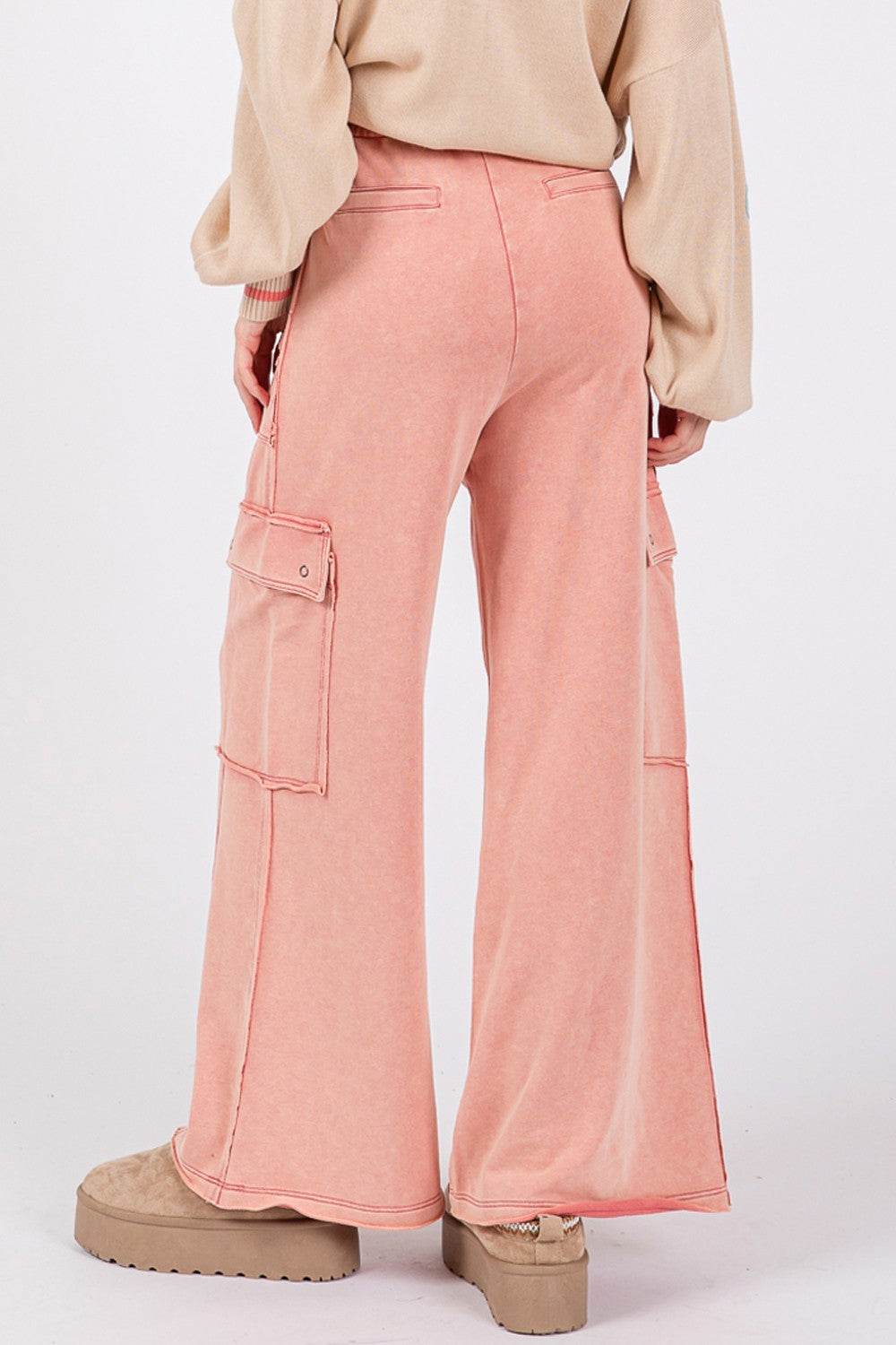 SAGE + FIG Knit Terry Mineral Wash Wide Leg Pants - DaTrendStore.Com