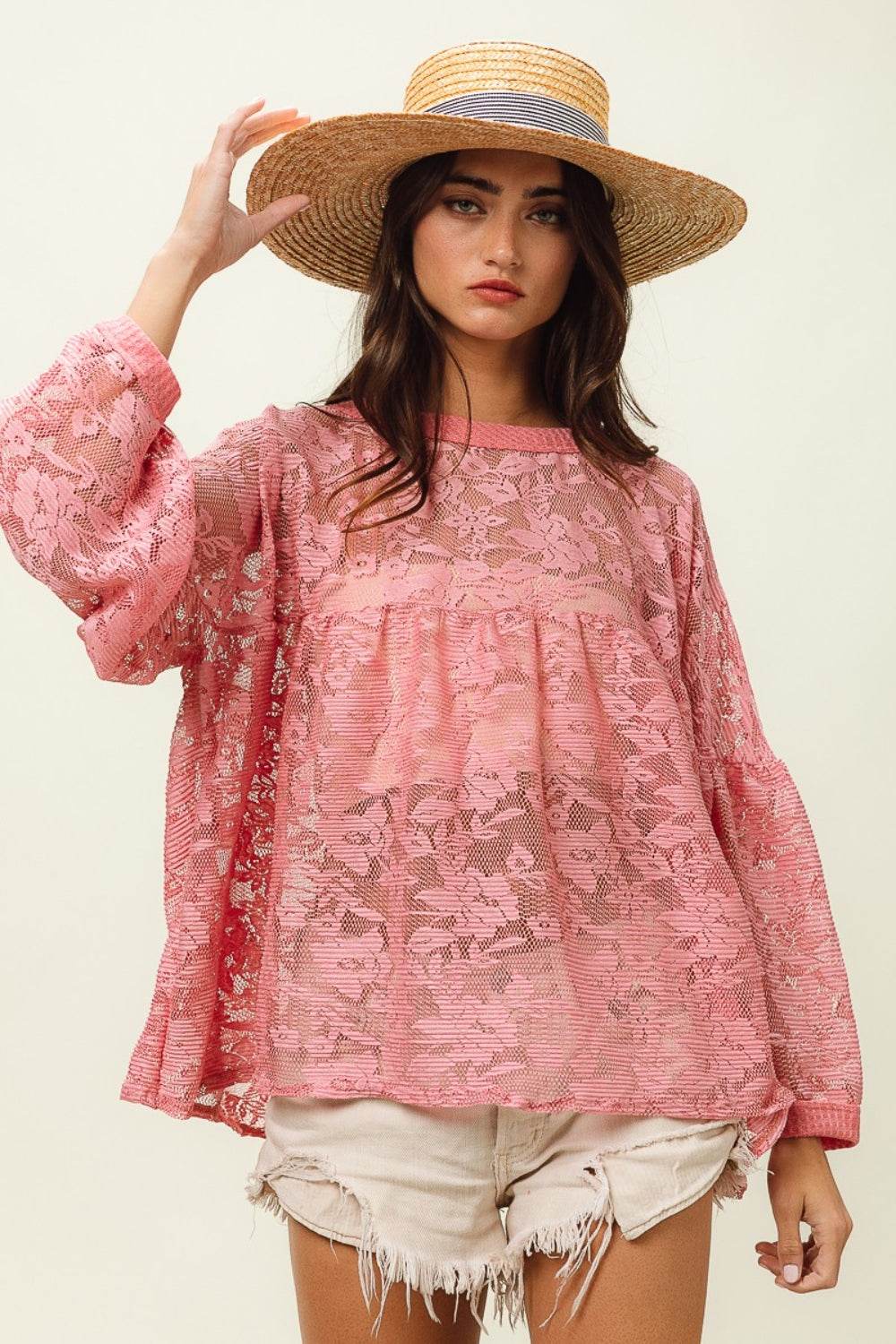 BiBi Floral Lace Long Sleeve Top - DaTrendStore.Com