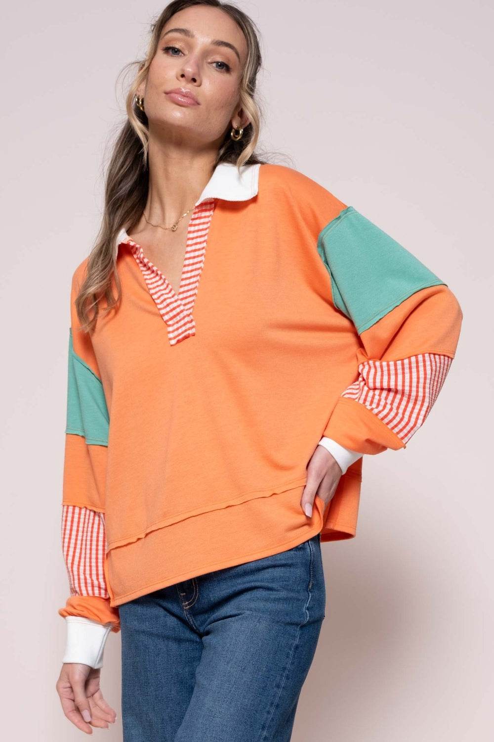 Hailey & Co Color Block Top with Striped Panel - DaTrendStore.Com