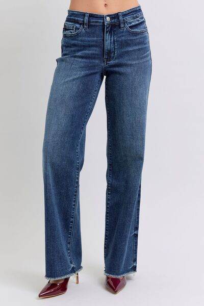 Judy Blue Full Size Raw Hem Mid Rise Jeans - DaTrendStore.Com