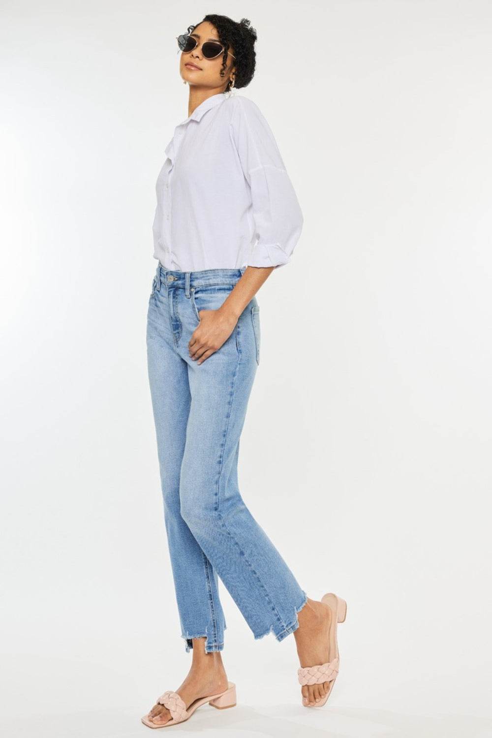 Kancan High Waist Raw Hem Straight Jeans - DaTrendStore.Com