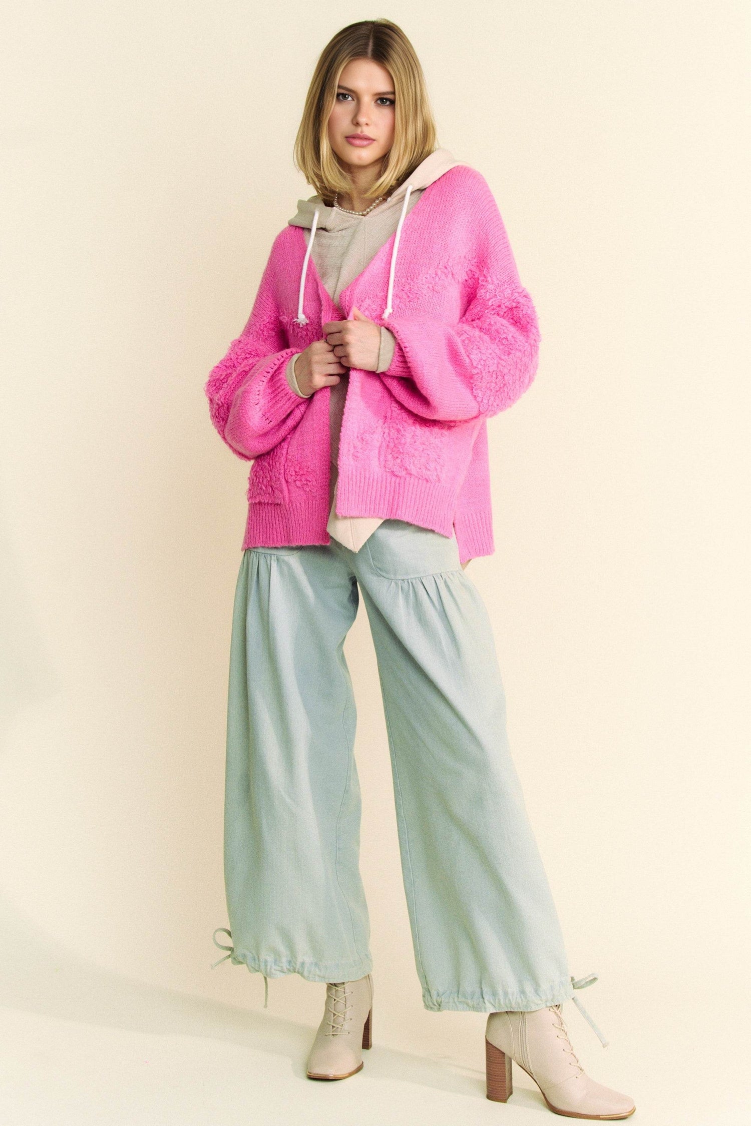 Davi & Dani Side Slit Open Front Long Sleeve Cardigan - DaTrendStore.Com
