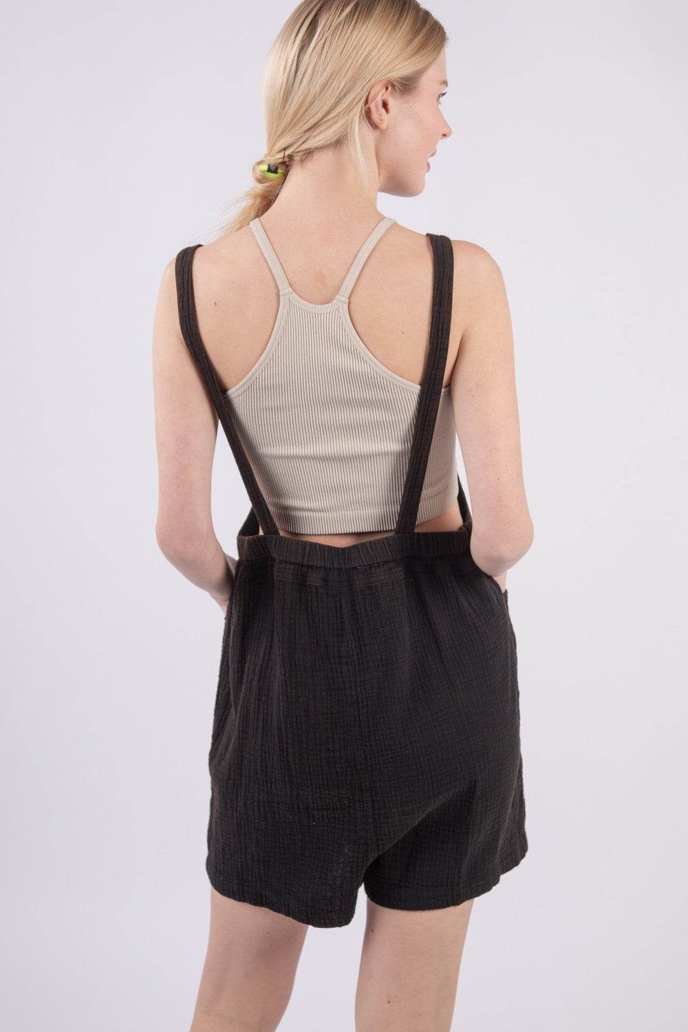 VERY J Sleeveless Double Gauze Overalls with Pockets - DaTrendStore.Com