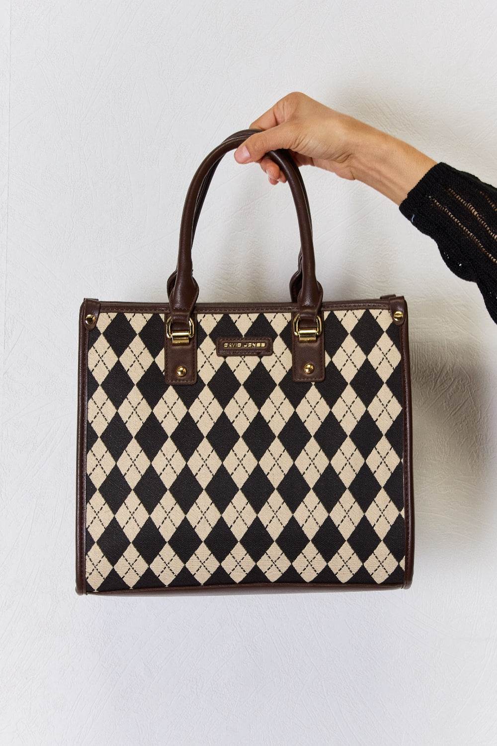 David Jones Argyle Pattern PU Leather Handbag - DaTrendStore.Com