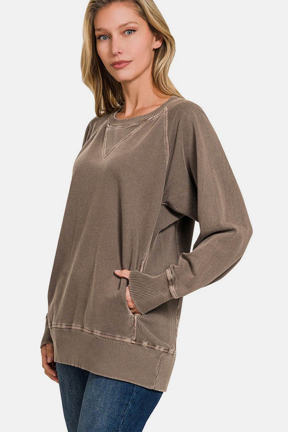 Zenana Round Neck Long Sleeve Sweatshirt - DaTrendStore.Com