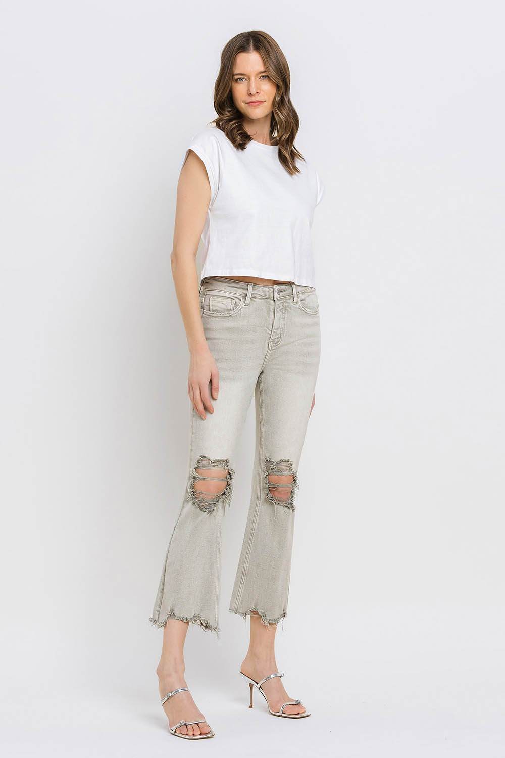 Lovervet Distressed Raw Hem Cropped Flare Jeans - DaTrendStore.Com