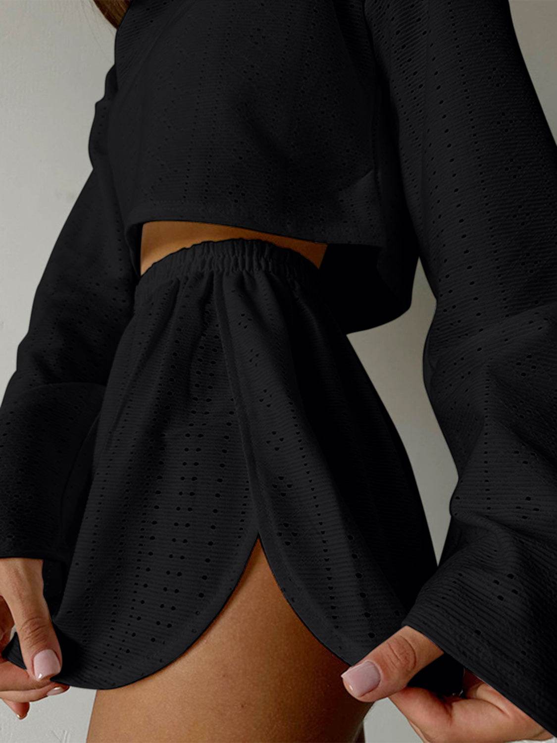 Eyelet Round Neck Top and Shorts Set - DaTrendStore.Com