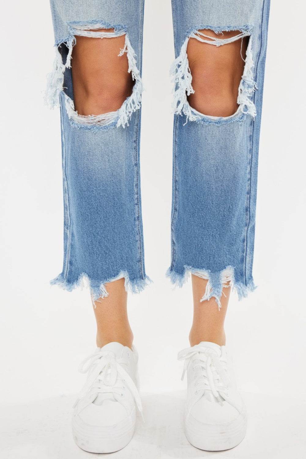 Kancan High Waist Chewed Up Straight Mom Jeans - DaTrendStore.Com