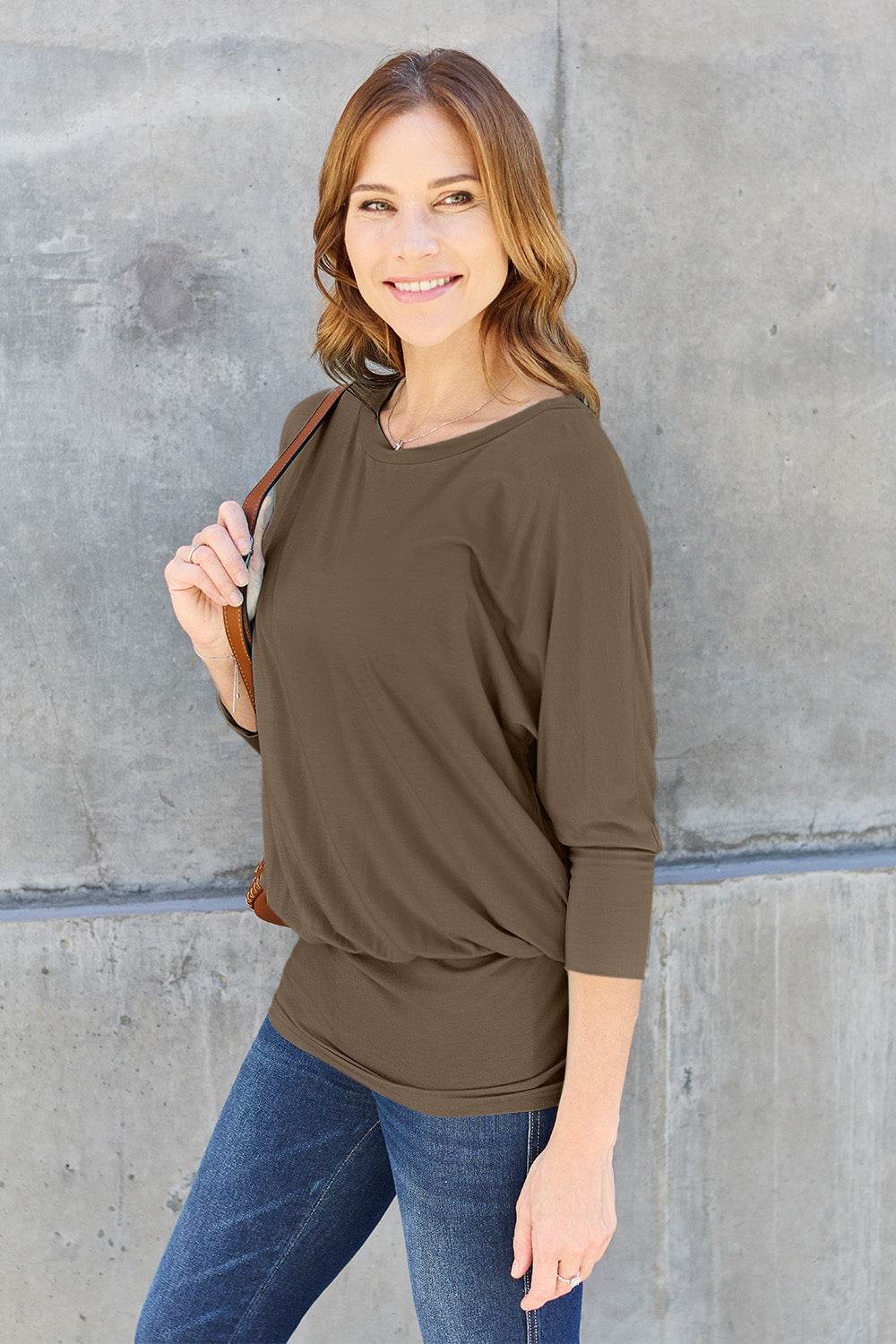 Basic Bae Full Size Round Neck Batwing Sleeve Top - DaTrendStore.Com
