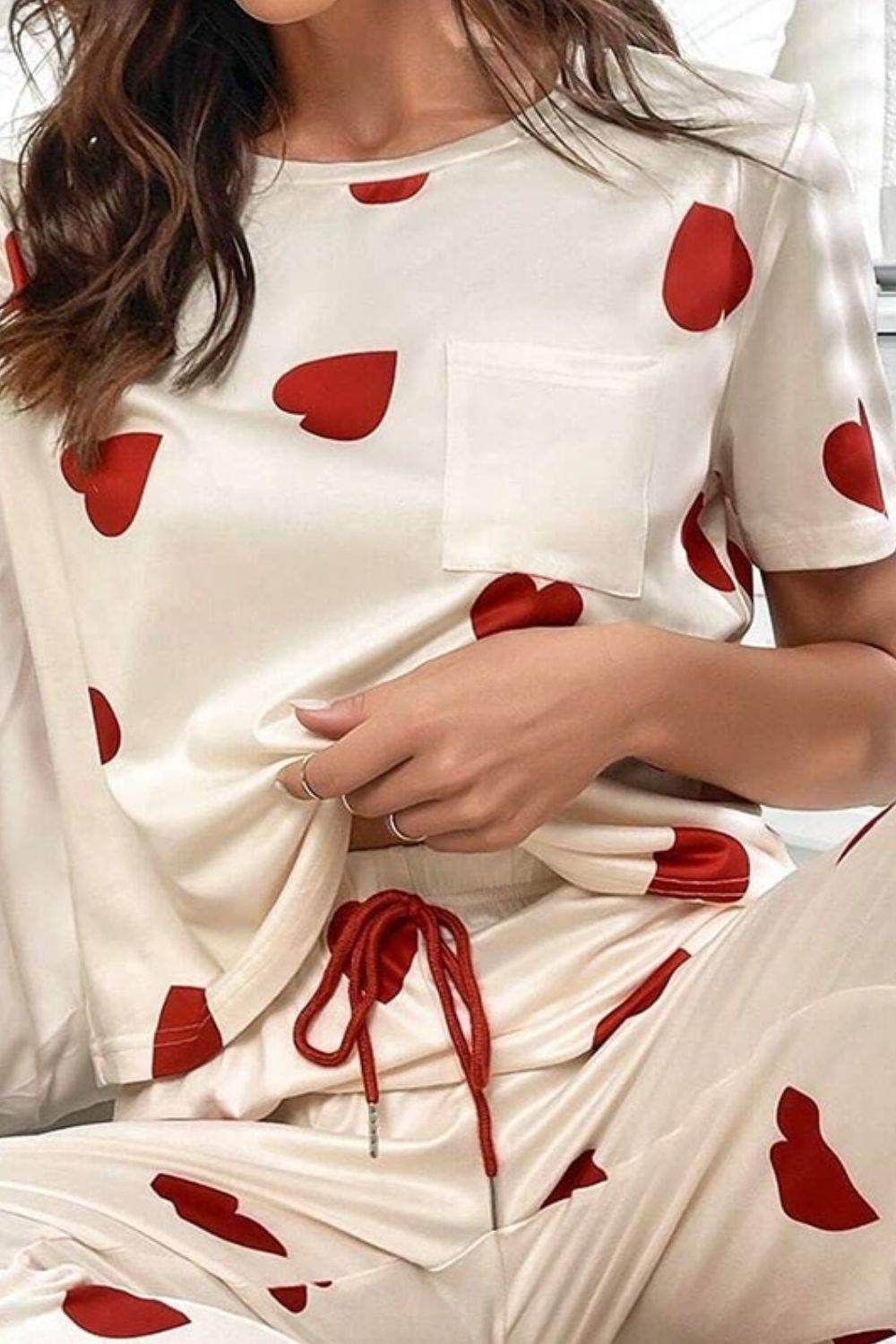 Pocketed Round Neck Top and Drawstring Pants Lounge Set - DaTrendStore.Com