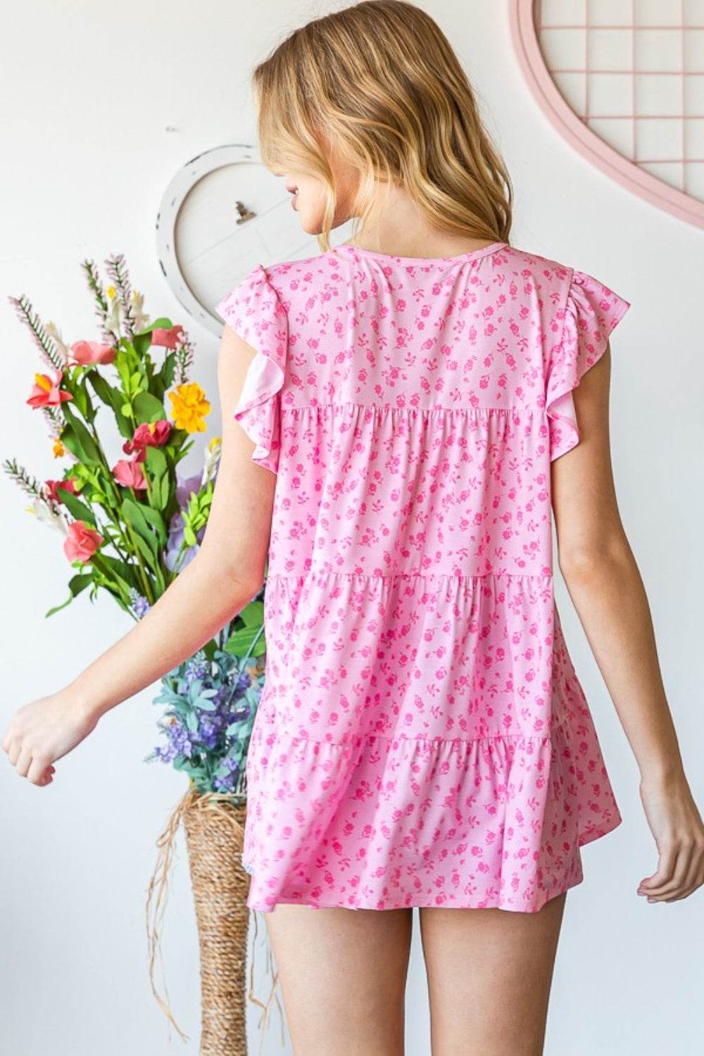 Heimish Full Size Floral Ruffled Tiered Top - DaTrendStore.Com