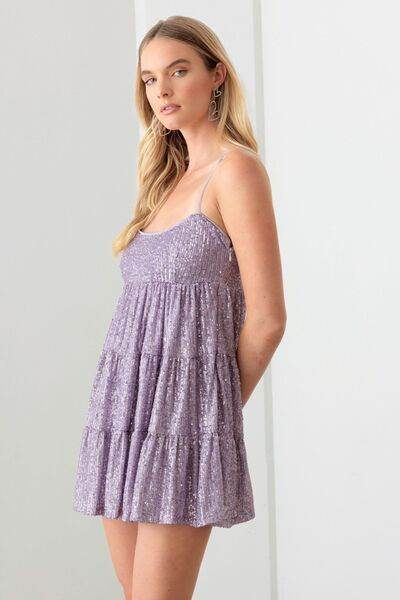 Le Lis Sequin Babydoll Tiered Mini Dress - DaTrendStore.Com