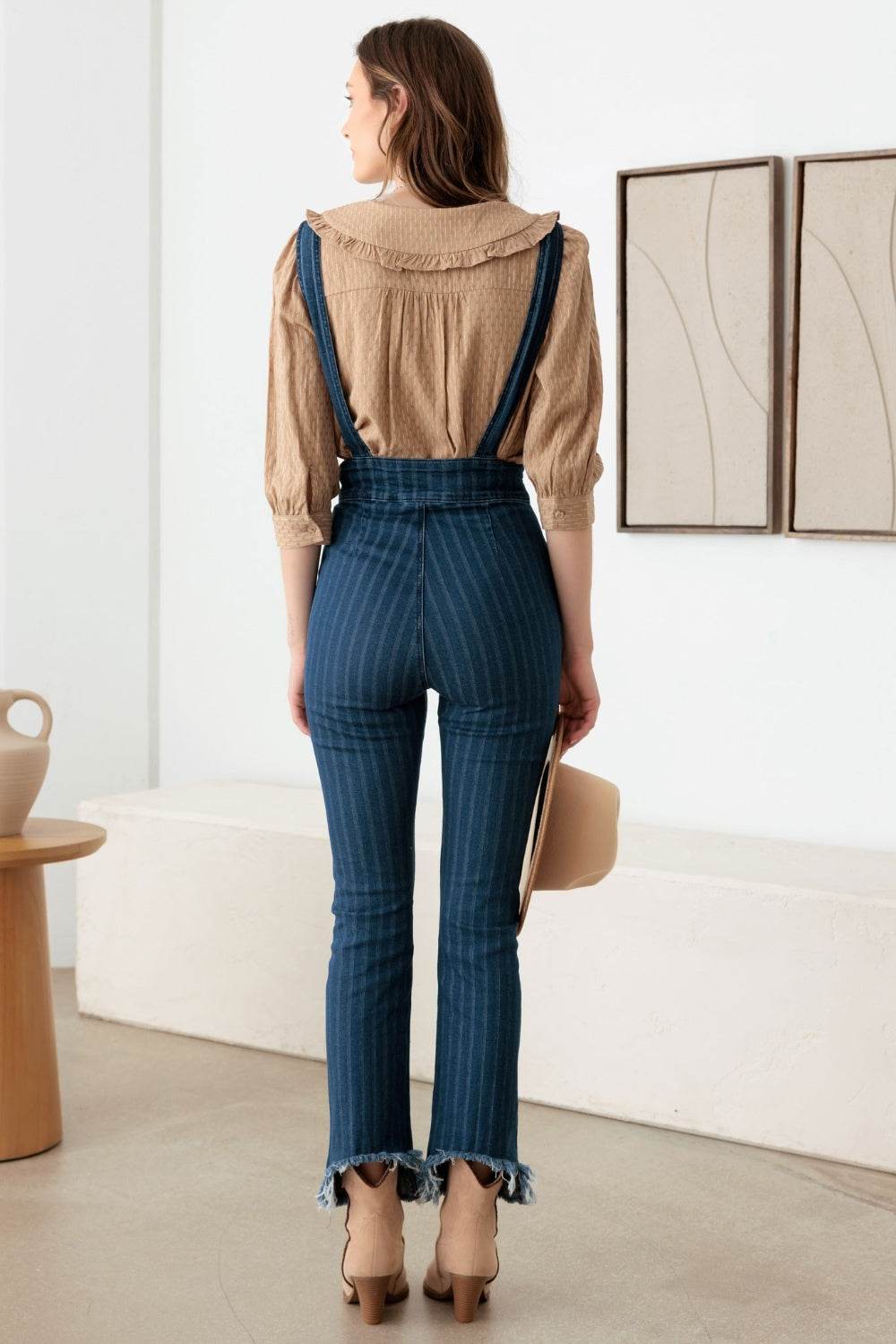 Litz La Striped Stretched Suspender Denim Overalls - DaTrendStore.Com