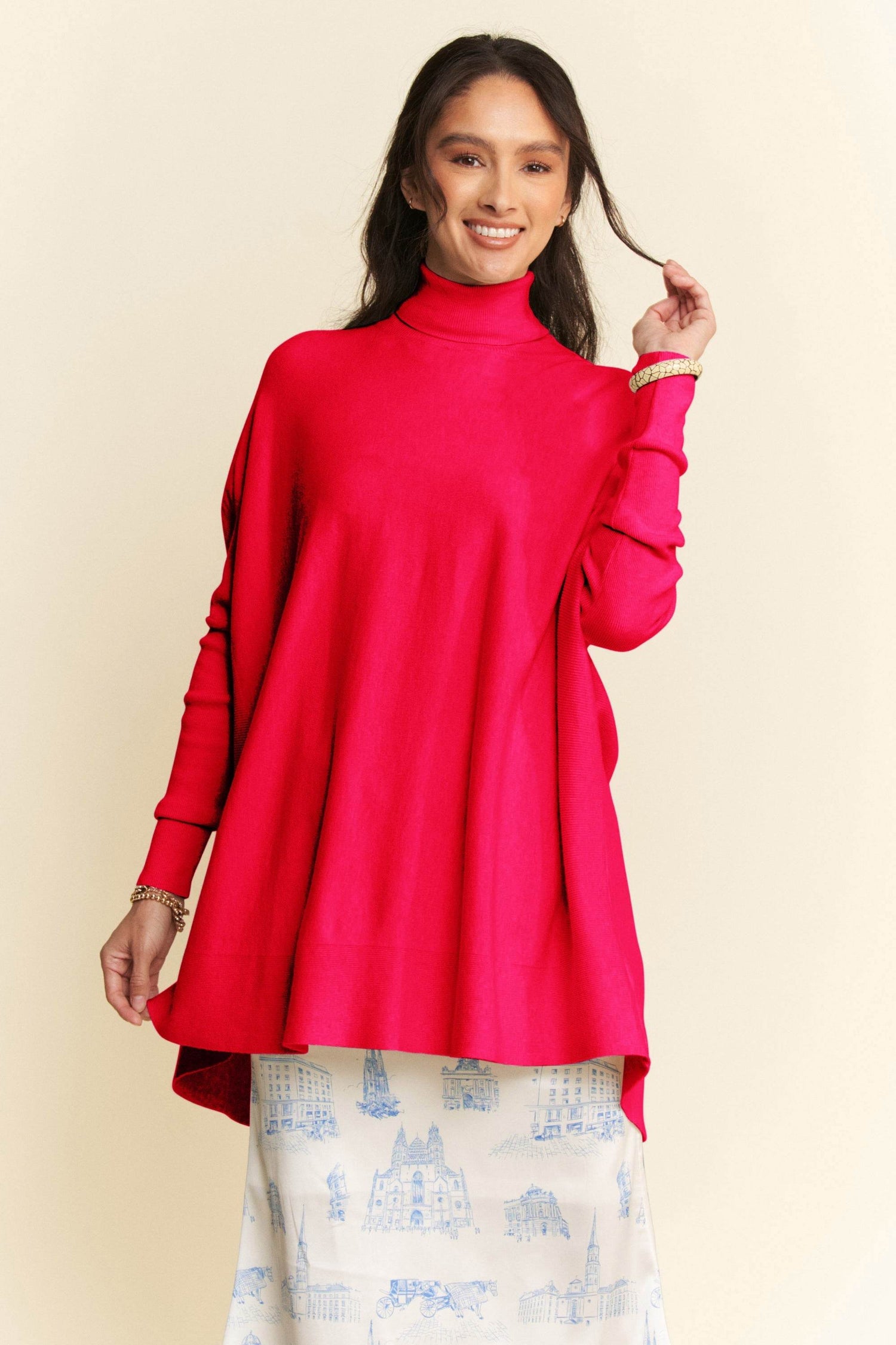 Davi & Dani High-Low Turtleneck Long Sleeve Knit Top - DaTrendStore.Com