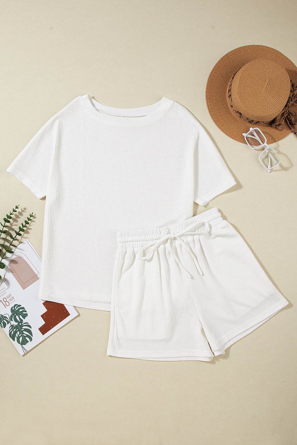 Round Neck Short Sleeve Top and Drawstring Shorts Set - DaTrendStore.Com