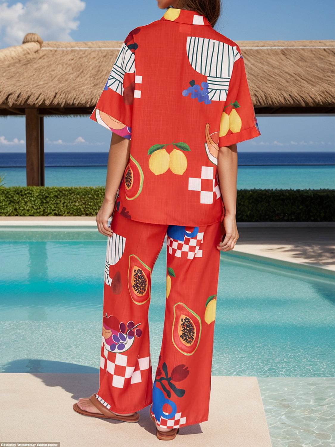 Printed Dropped Shoulder Top and Wide Leg Pants Set - DaTrendStore.Com