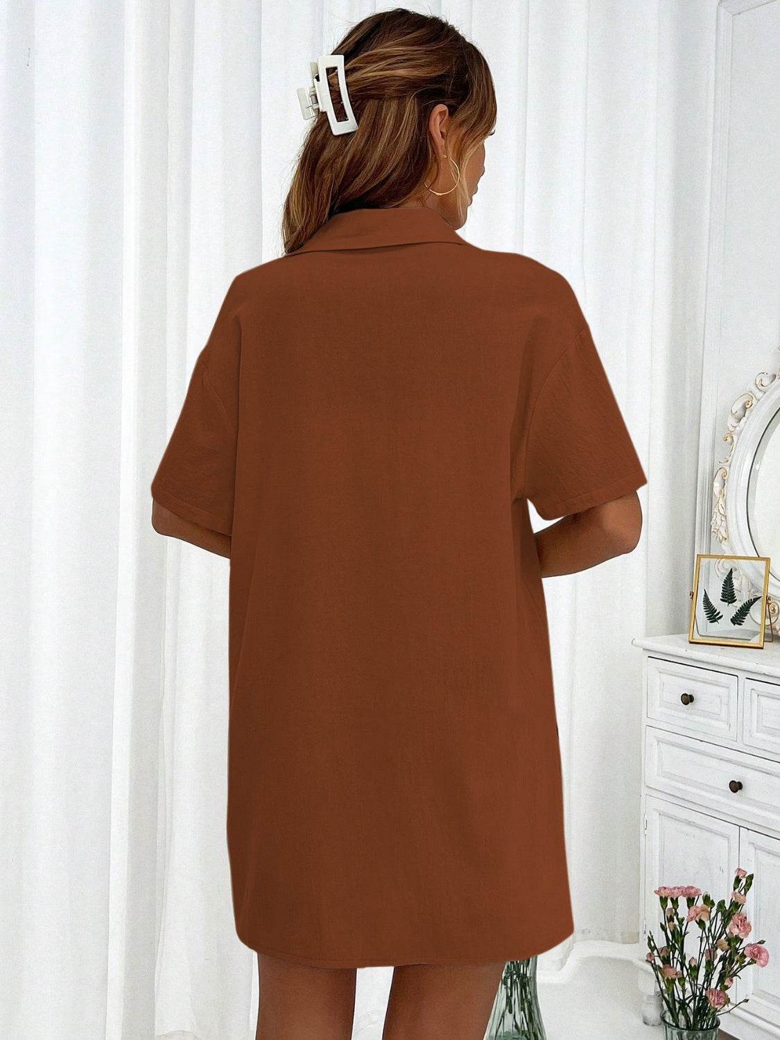 Honey Button Up Half Sleeve Top and Shorts Set - DaTrendStore.Com