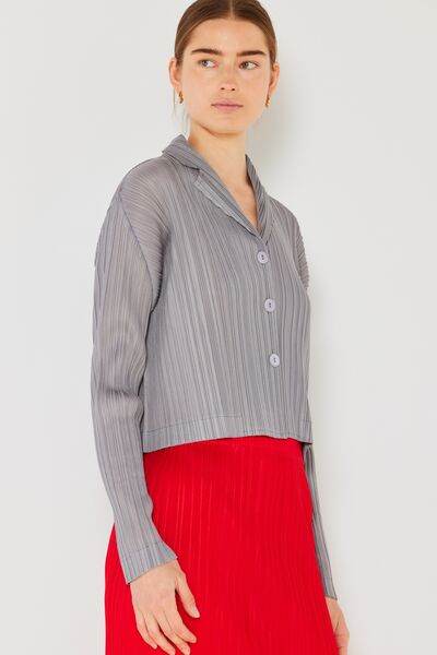 Marina West Swim Pleated Cropped Button Up Shirt - DaTrendStore.Com