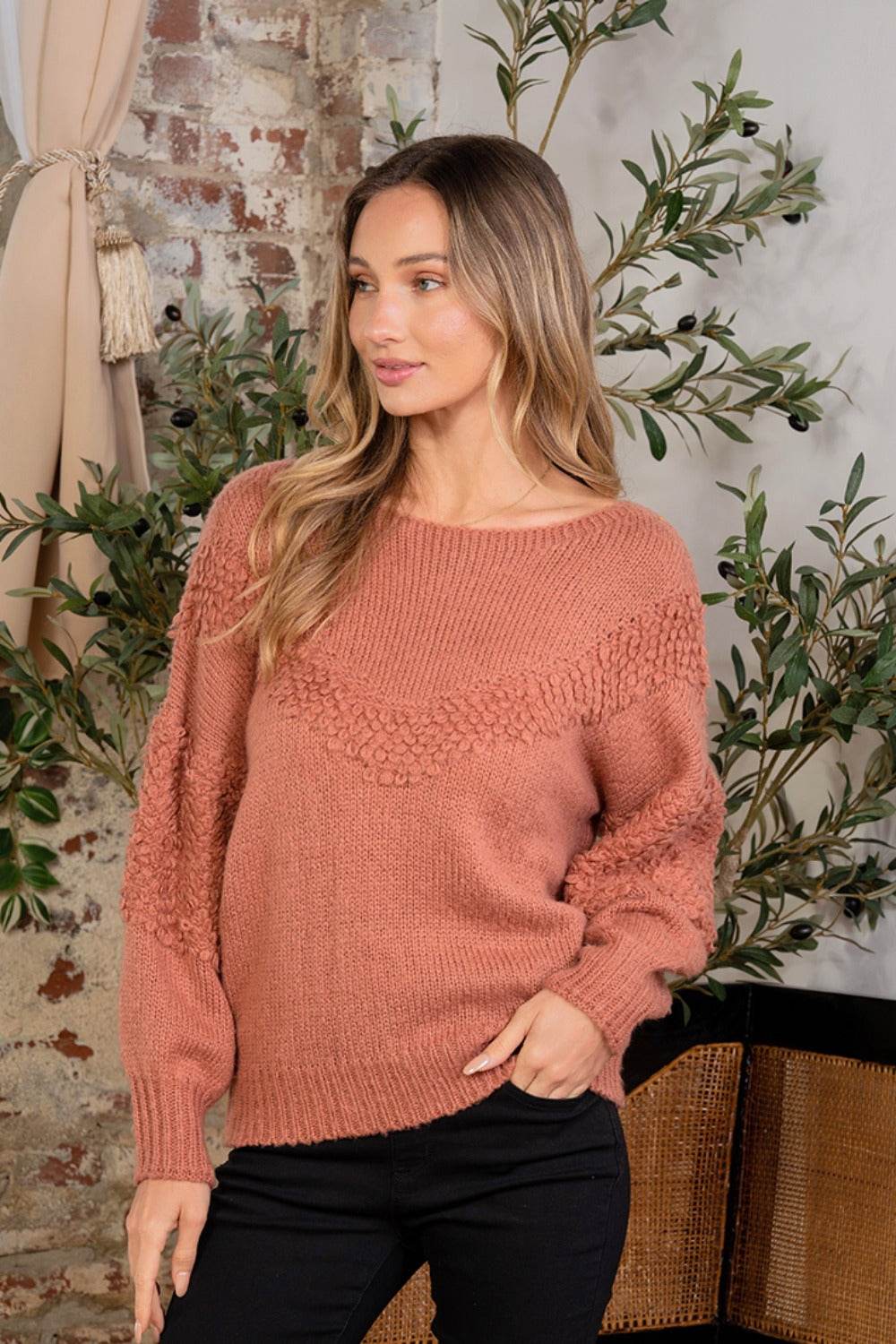 Sew In Love Boat Neck Long Sleeve Sweater - DaTrendStore.Com
