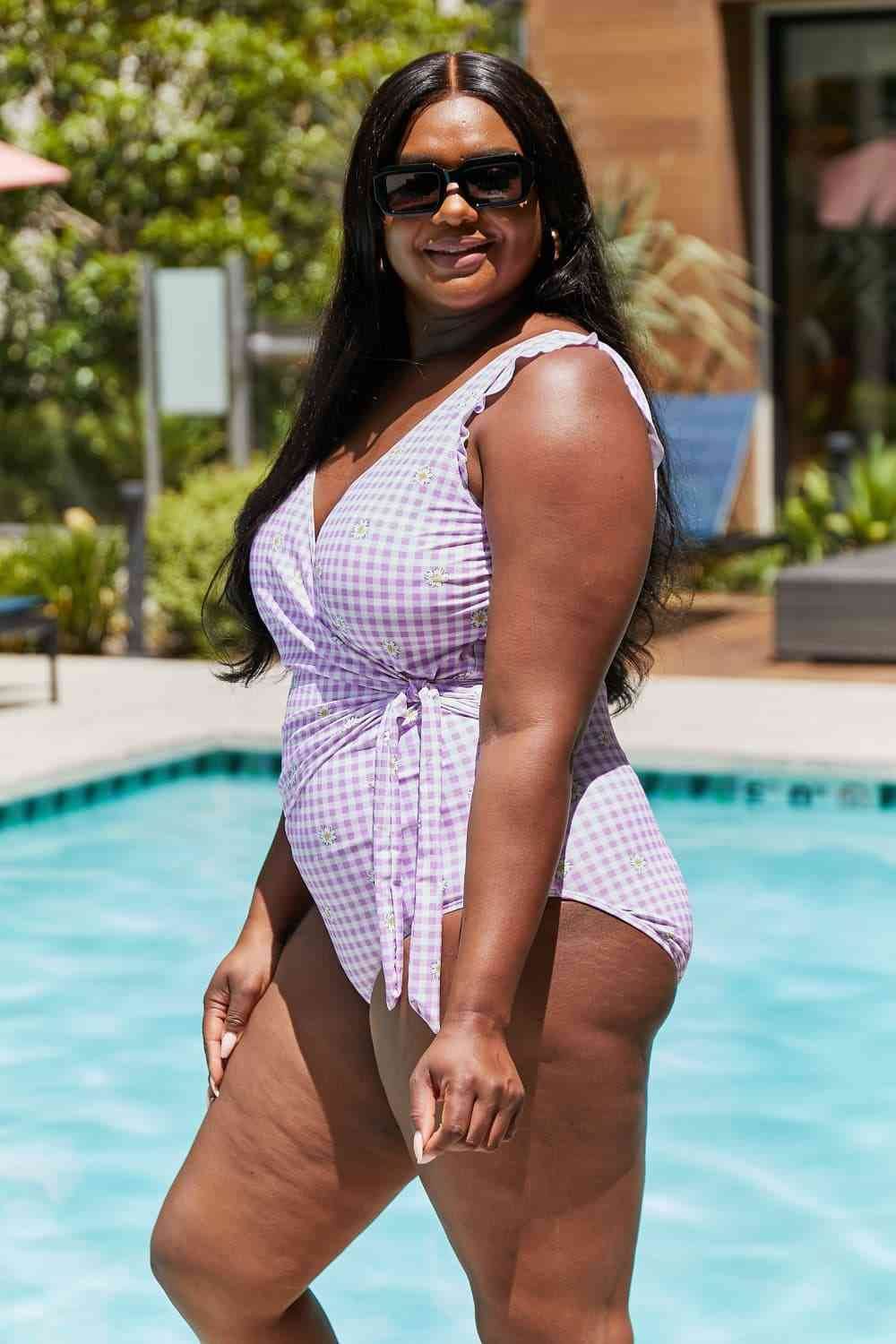 Marina West Swim Full Size Float On Ruffle Faux Wrap One-Piece in Carnation Pink - DaTrendStore.Com