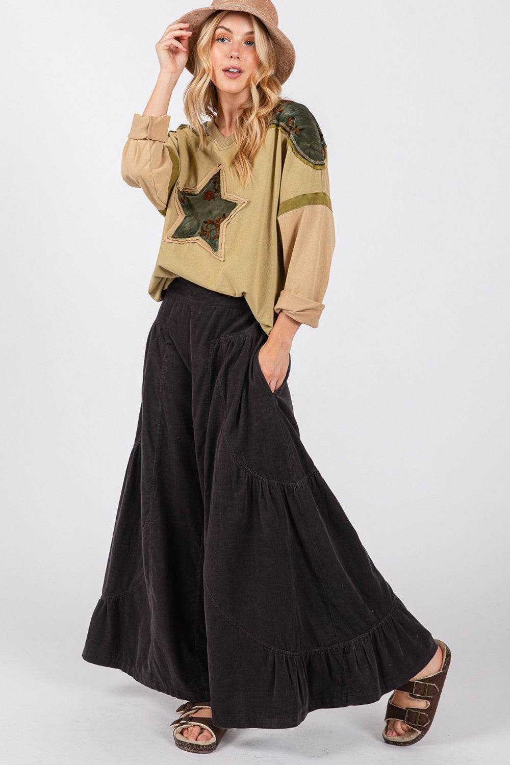 SAGE + FIG High Rise Corduroy Wide Leg Pants - DaTrendStore.Com