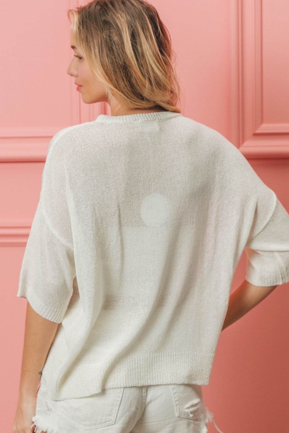 BiBi Striped Heart Contrast Knit Top - DaTrendStore.Com