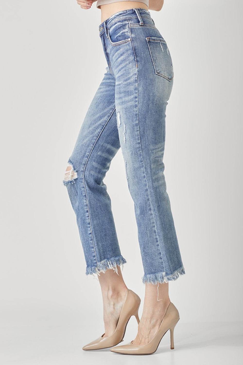 RISEN High Waist Distressed Cropped Bootcut Jeans - DaTrendStore.Com