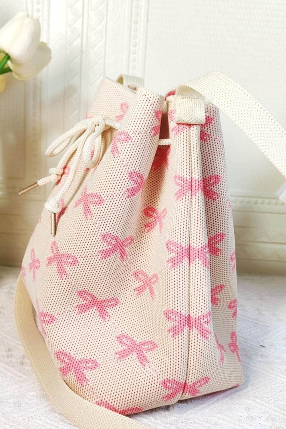 Zenana Ribbon Bowknot Pattern Crossbody Bucket - DaTrendStore.Com
