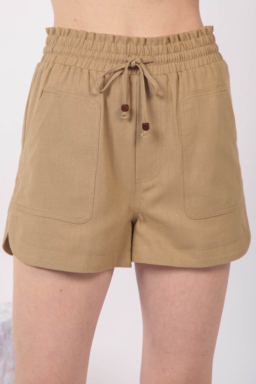 VERY J Drawstring Elastic Waist Linen Shorts - DaTrendStore.Com