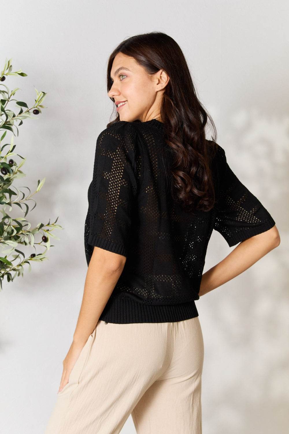 Mandy Ribbed Trim Round Neck Knit Top - DaTrendStore.Com