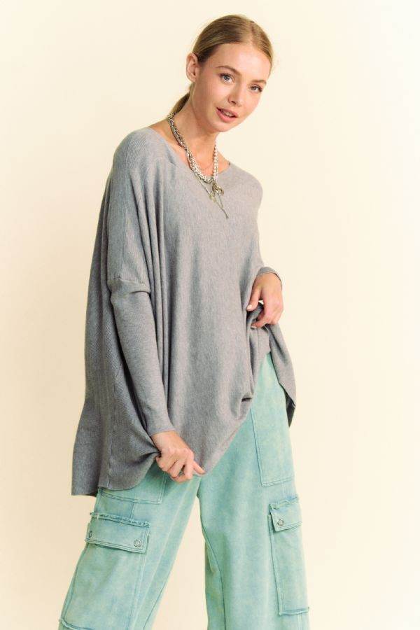 Davi & Dani Round Neck Dropped Shoulder Long Sleeve Knit Top - DaTrendStore.Com