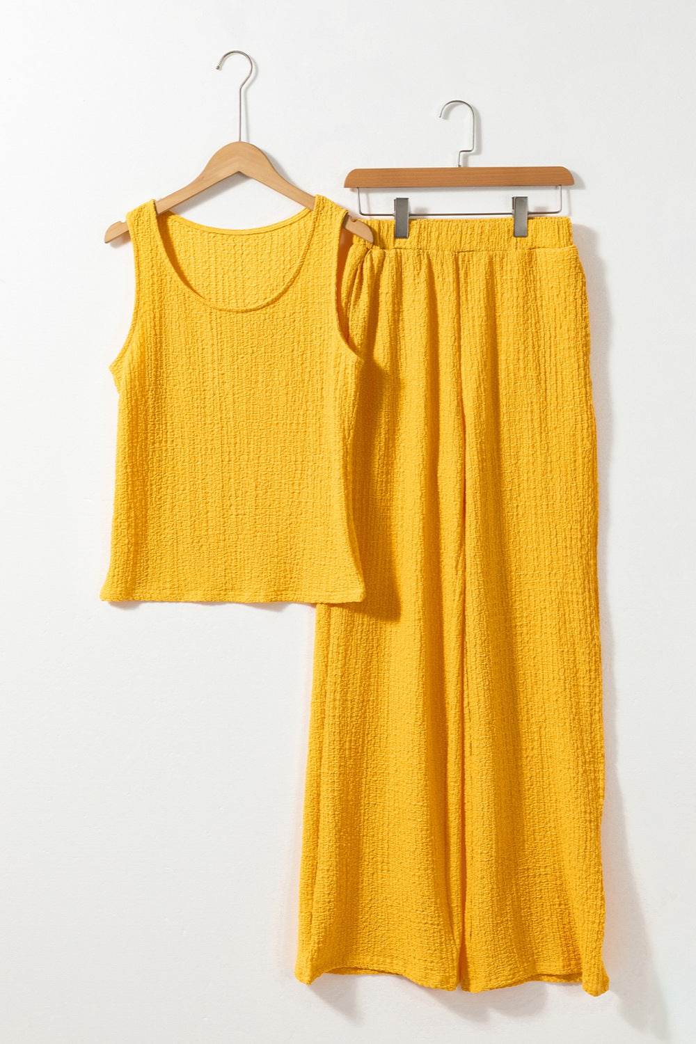Textured Round Neck Top and Wide Leg Pants Set - DaTrendStore.Com