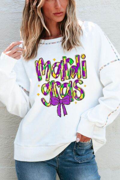 MARDI GRAS Round Neck Long Sleeve Sweatshirt - DaTrendStore.Com