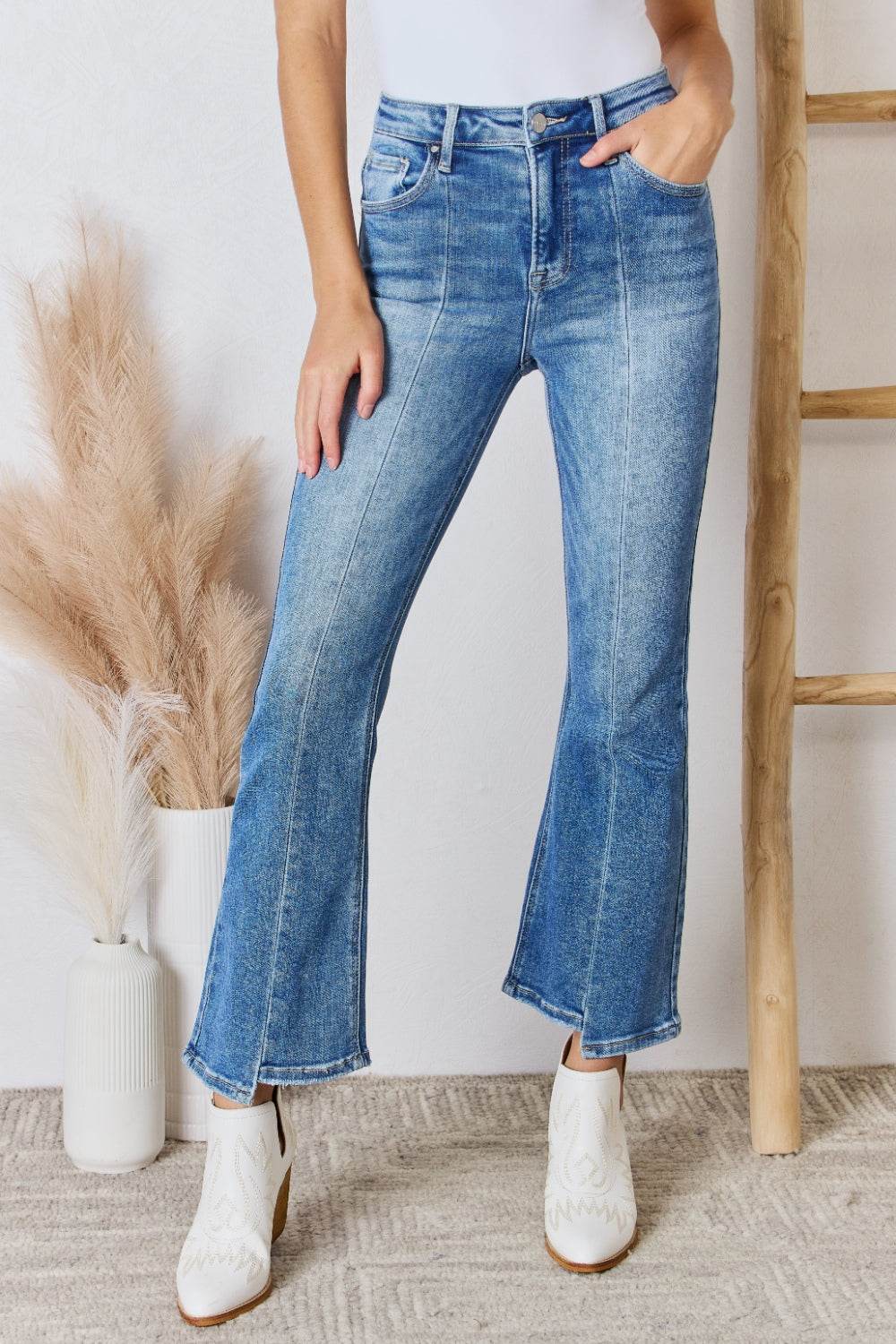 RISEN Full Size High Rise Ankle Flare Jeans - DaTrendStore.Com