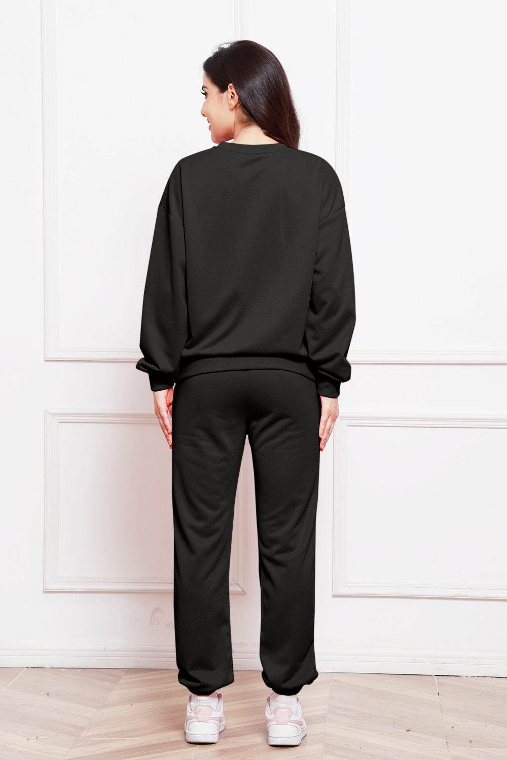 Round Neck Long Sleeve Sweatshirt and Pants Set - DaTrendStore.Com