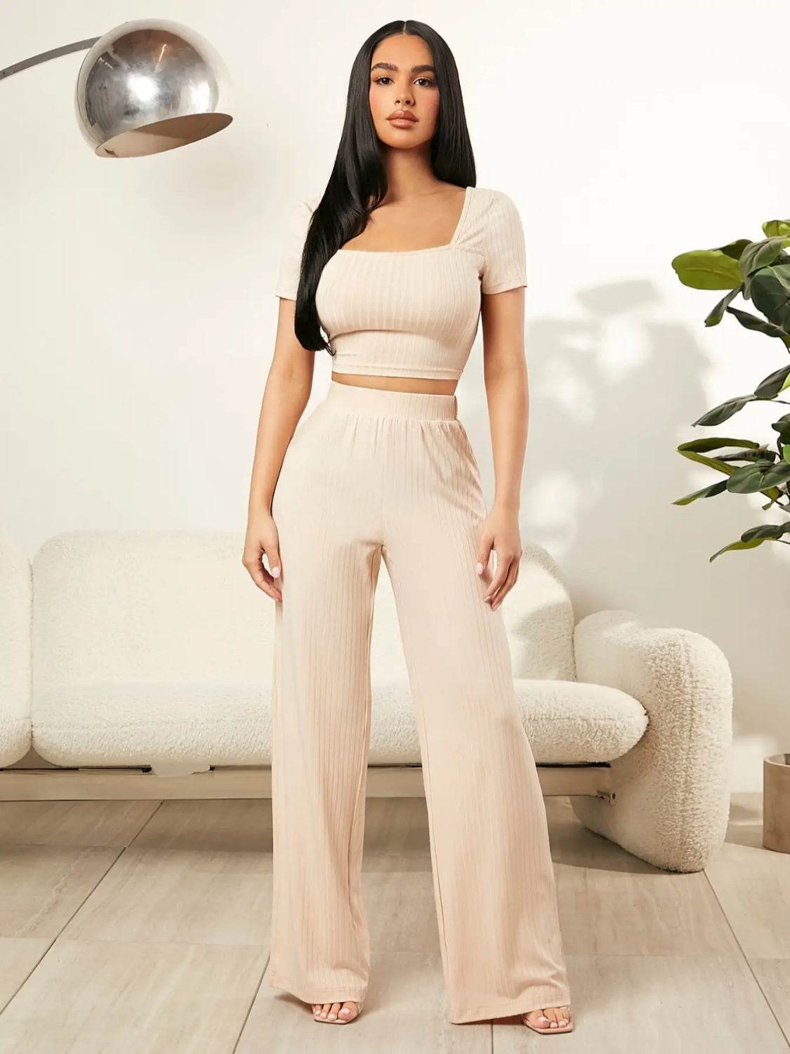 Square Neck Top and Pants Set - DaTrendStore.Com