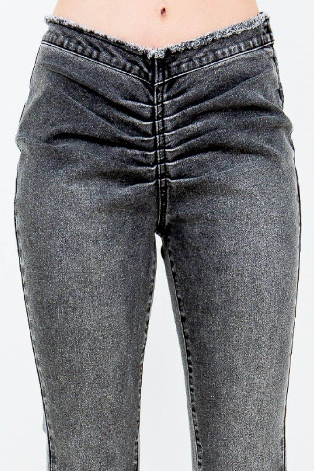 American Bazi V-Cut Ruched Flare Pants - DaTrendStore.Com