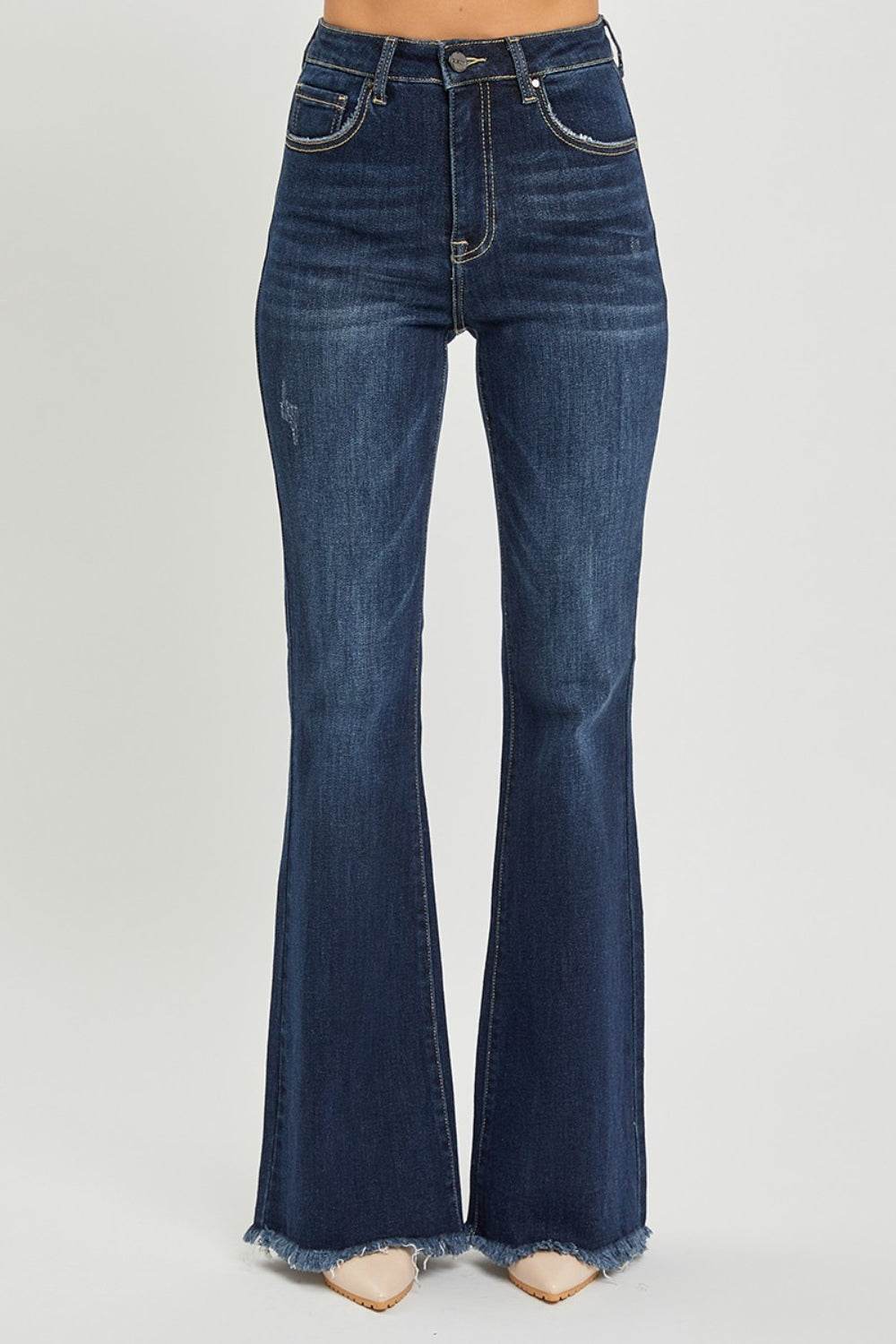 RISEN High Waist Raw Hem Flare Jeans - DaTrendStore.Com