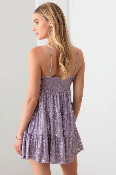 Le Lis Sequin Babydoll Tiered Mini Dress - DaTrendStore.Com