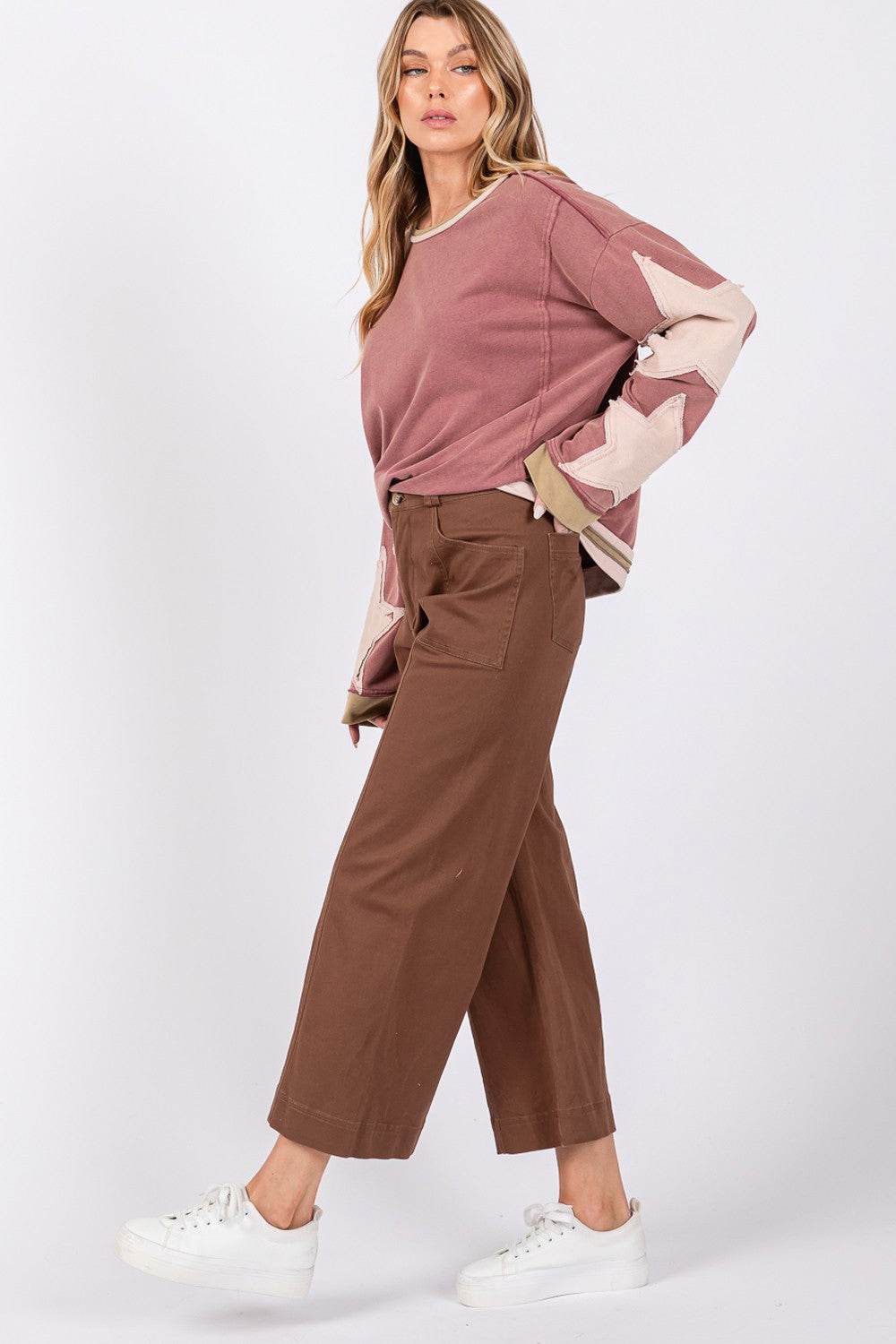SAGE + FIG Wide Leg Cropped Pants - DaTrendStore.Com