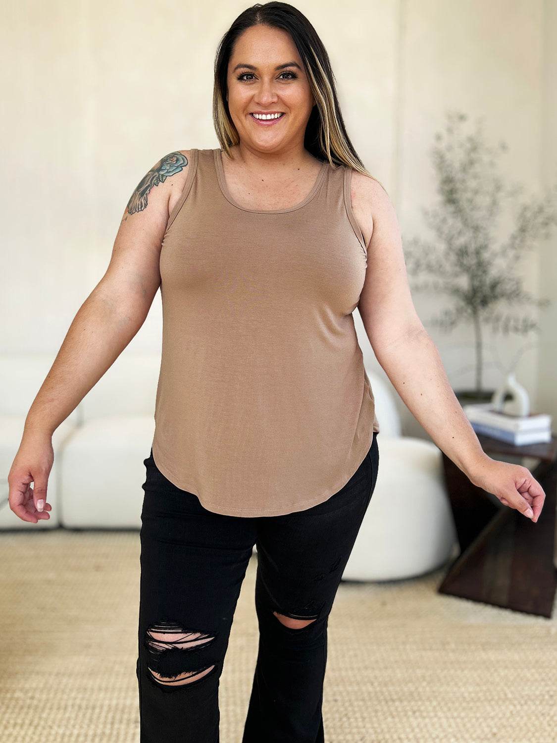 Basic Bae Full Size Round Neck Curved Hem Tank - DaTrendStore.Com