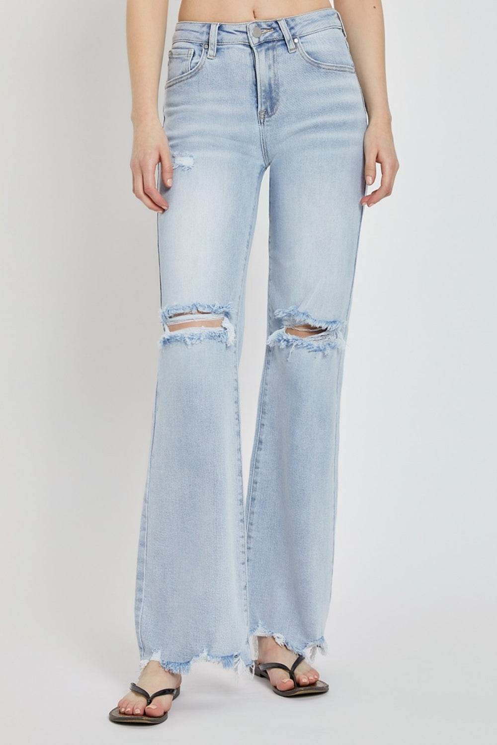 RISEN Full Size High Rise Distressed Wide Leg Jeans - DaTrendStore.Com