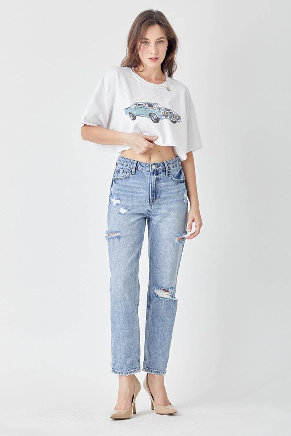RISEN Distressed Slim Cropped Jeans - DaTrendStore.Com