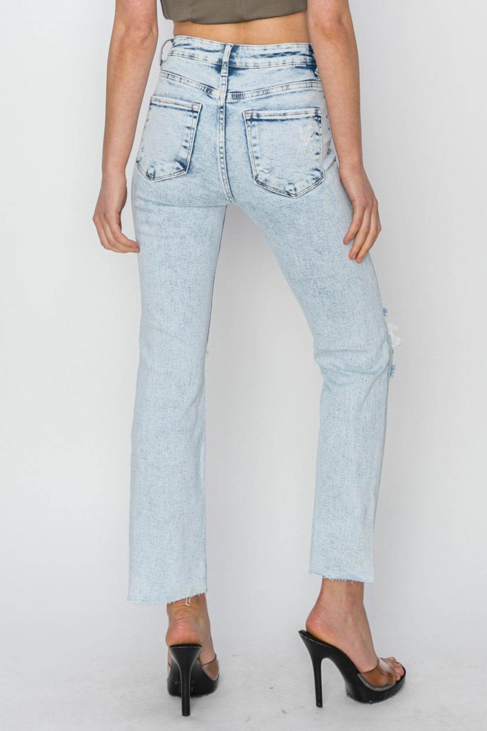RISEN High Rise Distressed Ankle Jeans - DaTrendStore.Com