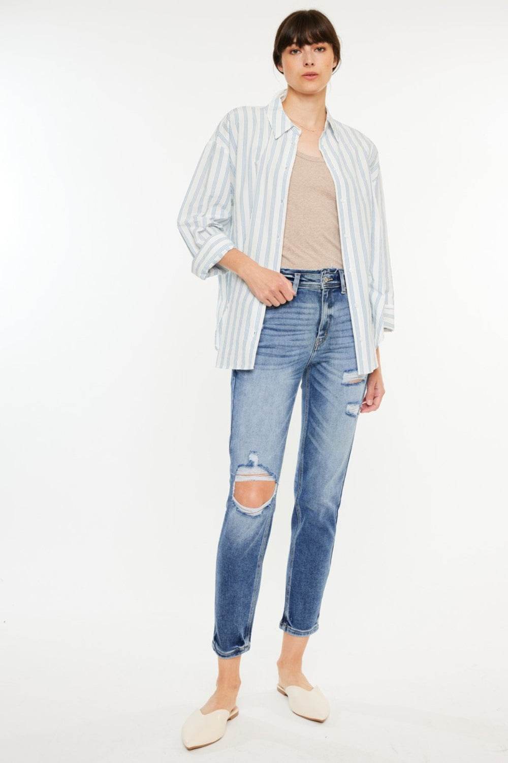 Kancan High Rise Distressed Mom Jeans - DaTrendStore.Com