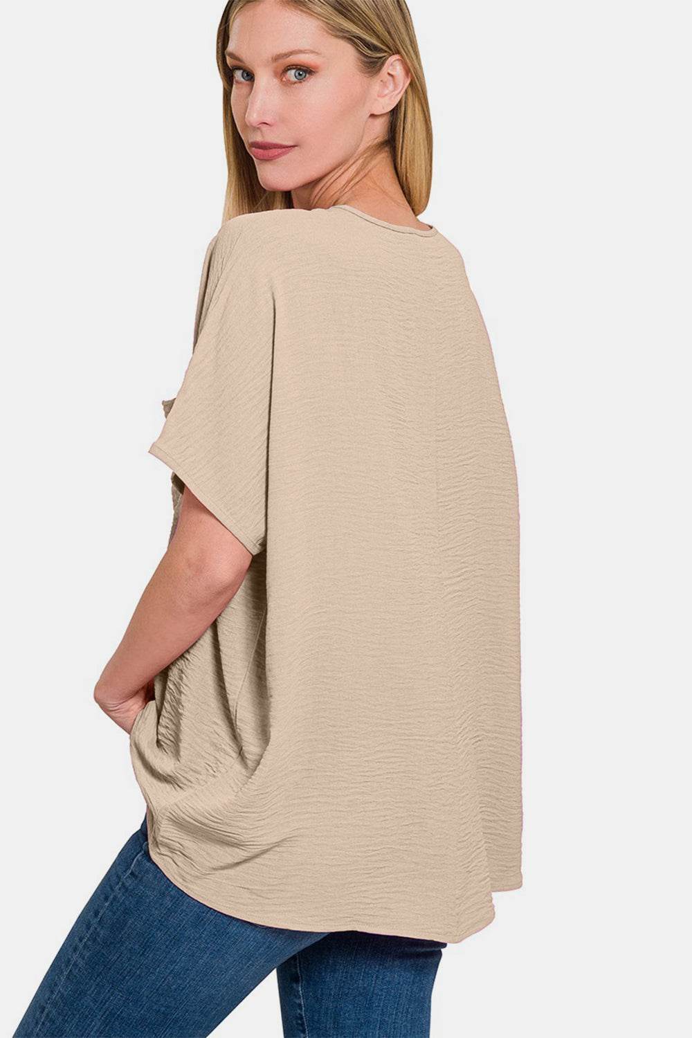 Zenana Full Size Texture V-Neck Short Sleeve Top - DaTrendStore.Com