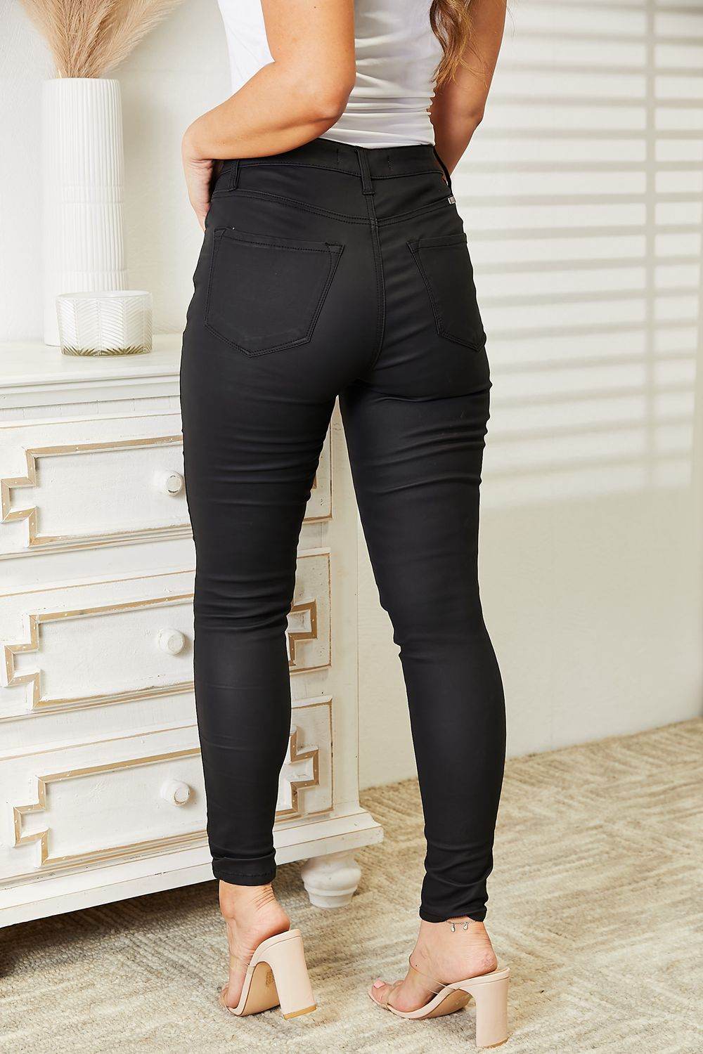 Kancan Full Size High Rise Black Coated Ankle Skinny Jeans - DaTrendStore.Com
