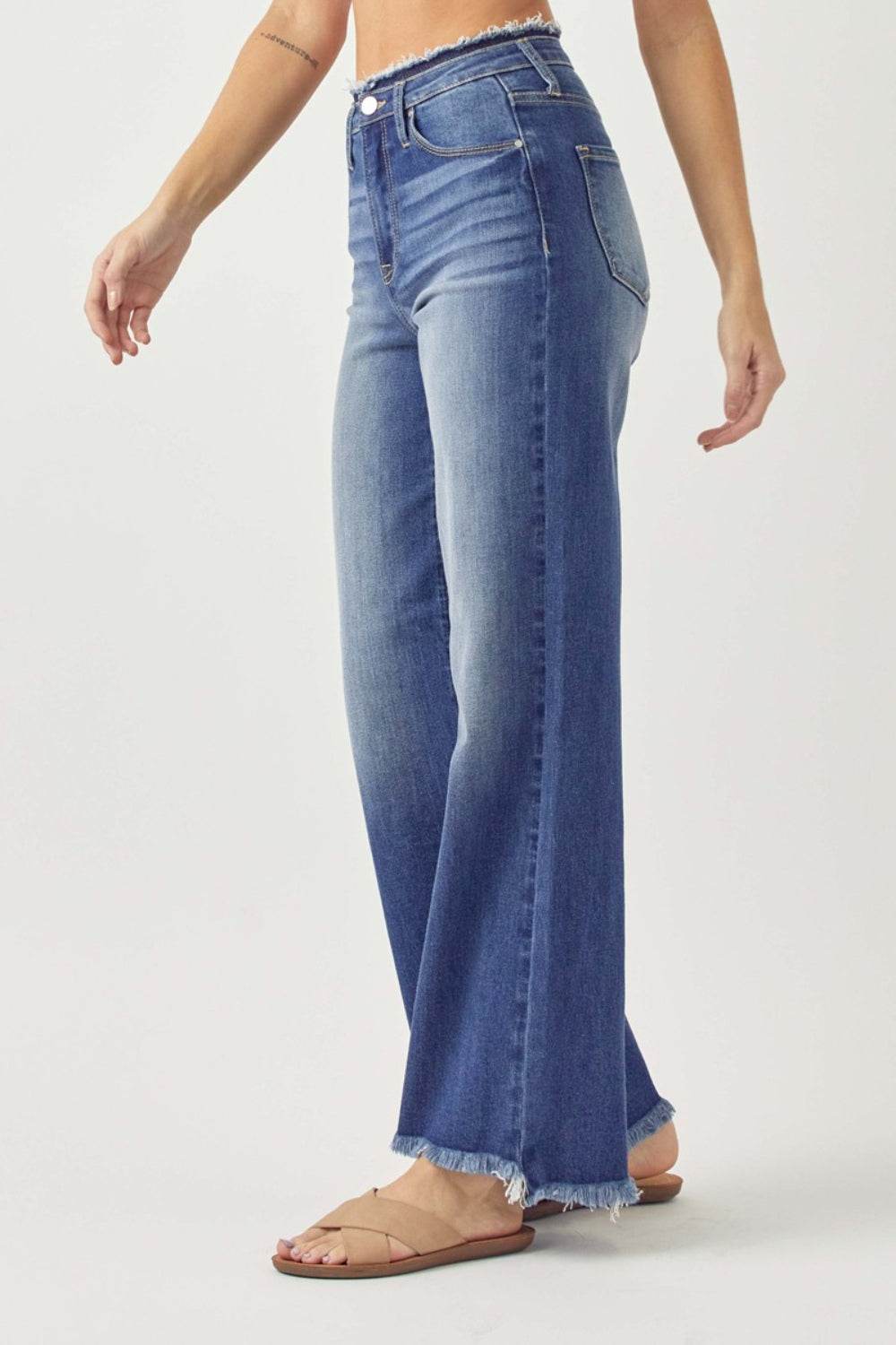 RISEN High Waist Raw Hem Wide Leg Jeans - DaTrendStore.Com